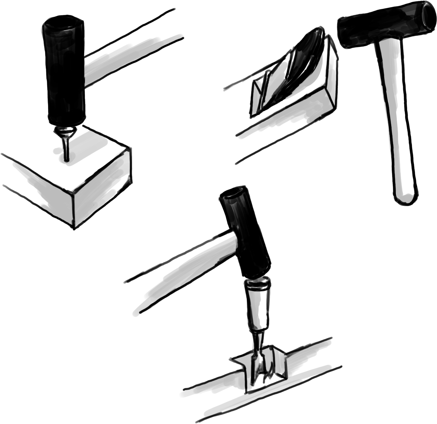 The figure of using a hammer with multiple tools
