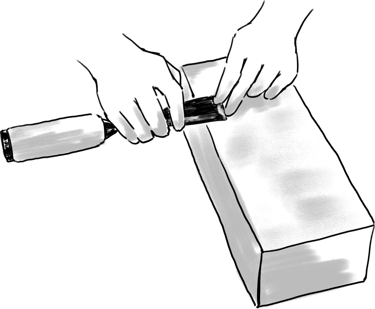 The figure of sharpening a chisel with a water stone