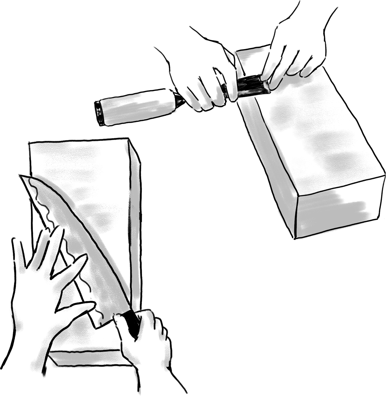 The figure of using a waterstone to sharpen a Japanese knife and chisel